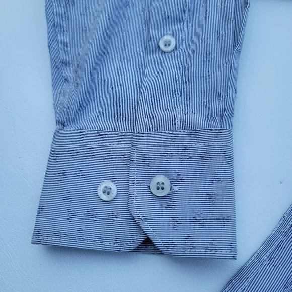 SIGMAN Mens Shirt Long Sleeve Button Down slim Gray Stripe Cotton Stretch L - Picture 9 of 9